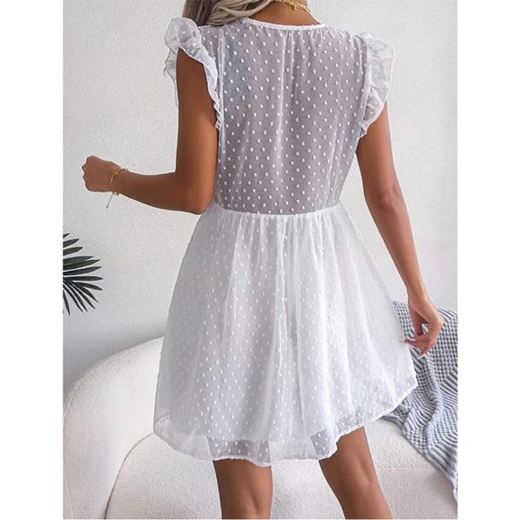 Flutter Sleeve Chiffon V-Neck White Dress Brand New - Picture 13 of 13